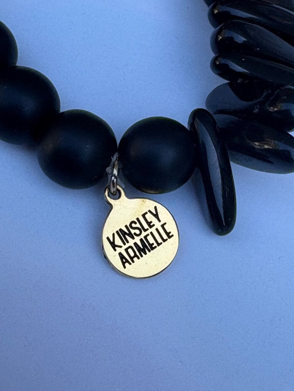 Kinsley Armelle Black Obsidian Stretch Statement Bracelet Polished Stones